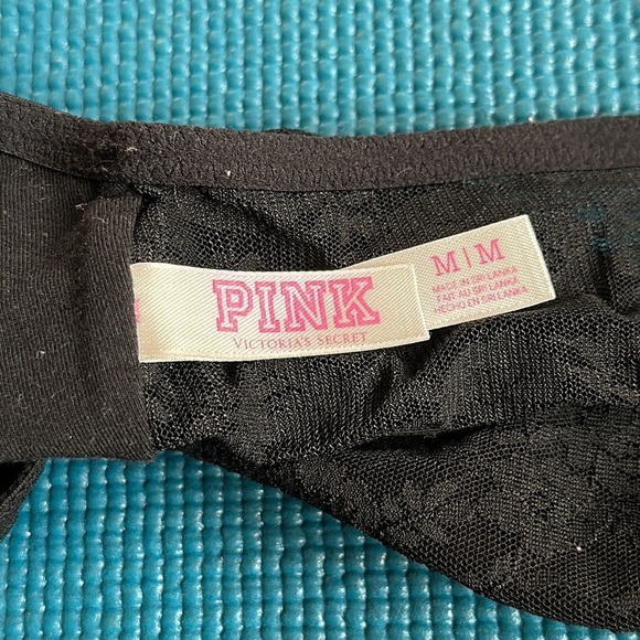 Victoria’s Secret Pink Black Floral Lace Bandeau Strapless Bralette Medium - Picture 8 of 10
